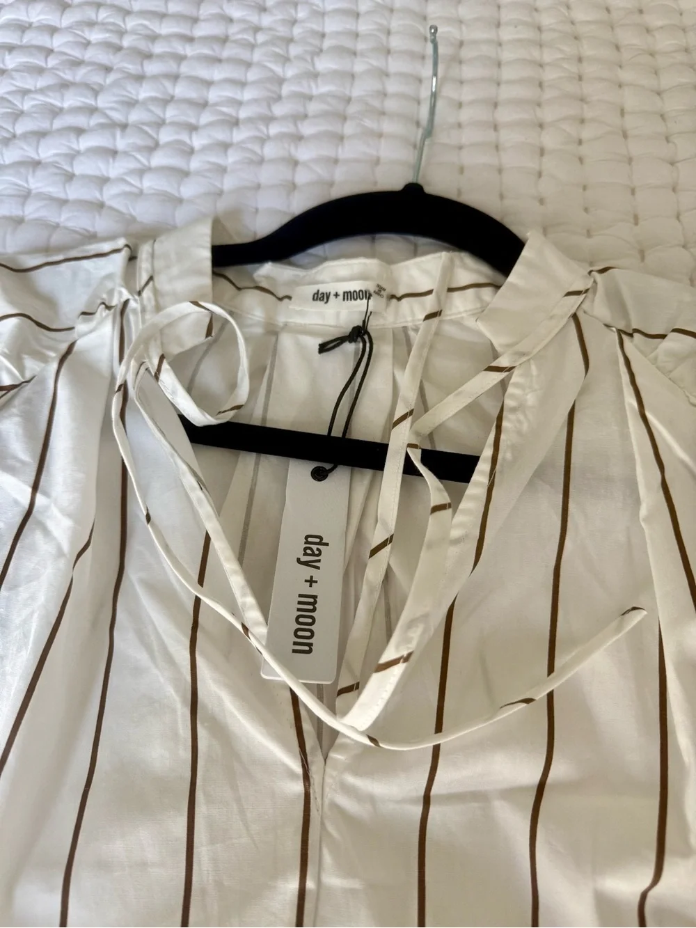 day + moon White Striped Tie-Neck Blouse - Picture 7 of 8
